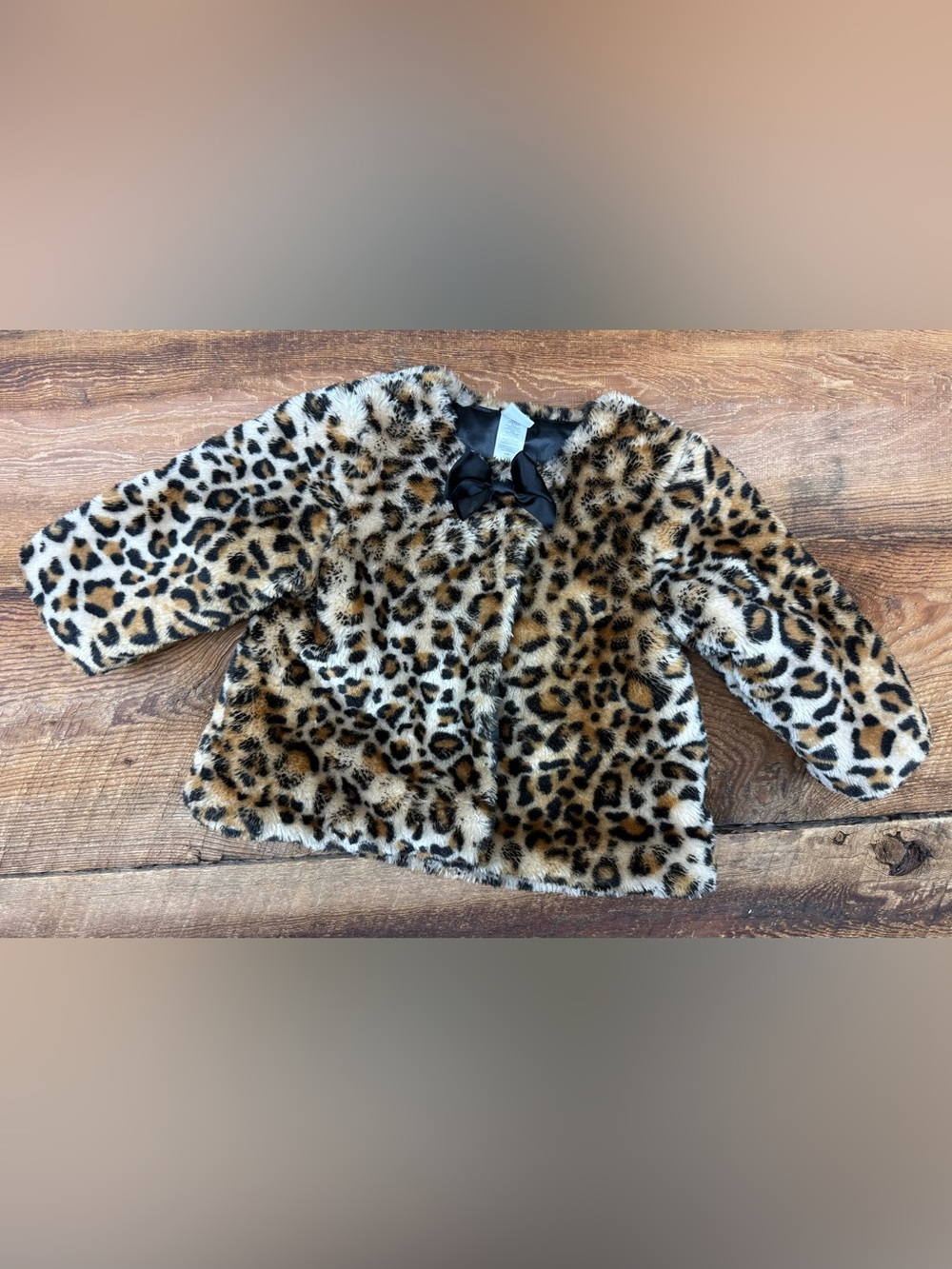 Little Me Girls Leopard Faux-Fur Coat - Tan & Black
